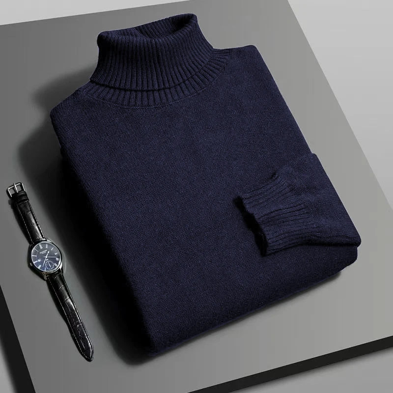 Automne hommes haute qualité tricoté pull à col roulé coupe ajustée à manches longues anti-boulochage pull couleur unie tendance hommes Streetwea