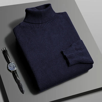 Automne hommes haute qualité tricoté pull à col roulé coupe ajustée à manches longues anti-boulochage pull couleur unie tendance hommes Streetwea