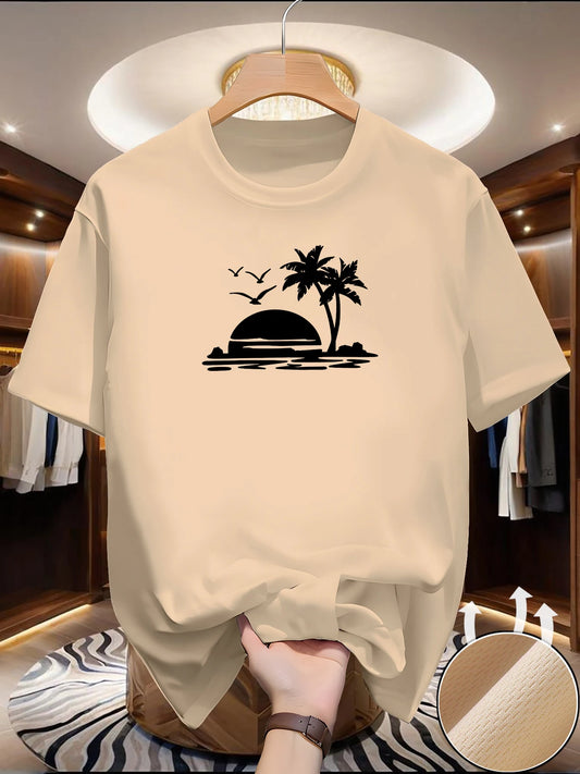 T-Shirt de course à manches courtes pour hommes, haut fin et réfléchissant, impression de plage, séchage rapide, respirant, Fitness, sport, été