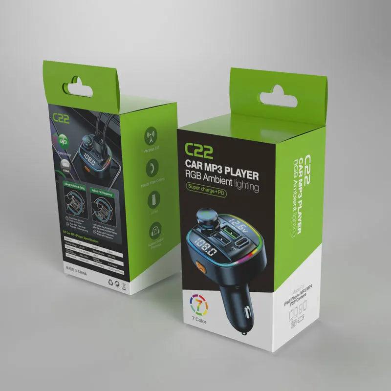 Transmetteur FM Bluetooth 5.0, modulateur d'autoradio mains libres, lecteur MP3 avec adaptateur de Charge USB Super rapide 22.5W pour voiture