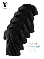 T-Shirt à Col Rond pour Homme, Noir Ultra observateur, vaccage Rapide, Respirant, Absorbant la Sueur, Adapté au Fitness Gym et Ru, 5 Pièces