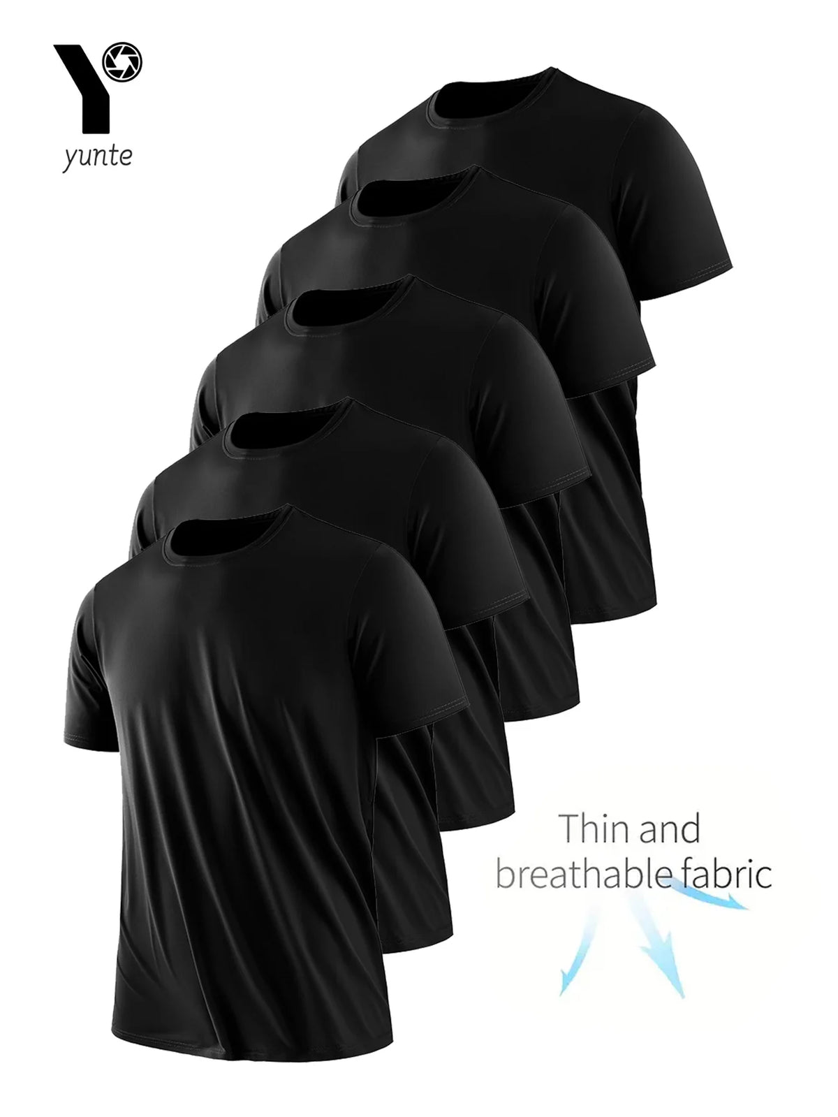 T-Shirt à Col Rond pour Homme, Noir Ultra observateur, vaccage Rapide, Respirant, Absorbant la Sueur, Adapté au Fitness Gym et Ru, 5 Pièces