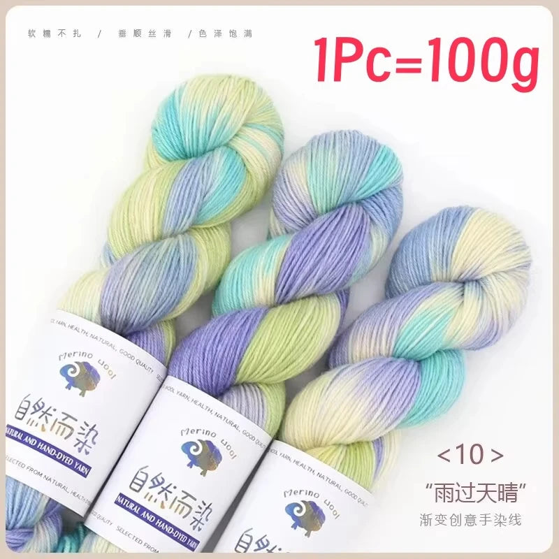 Rouleau de fil de laine mérinos, 100g/rouleau, teint à la main, doux, pour pull, écharpe, chapeau, tissé, fil arc-en-ciel pour bébé, 270M, 1 pièce