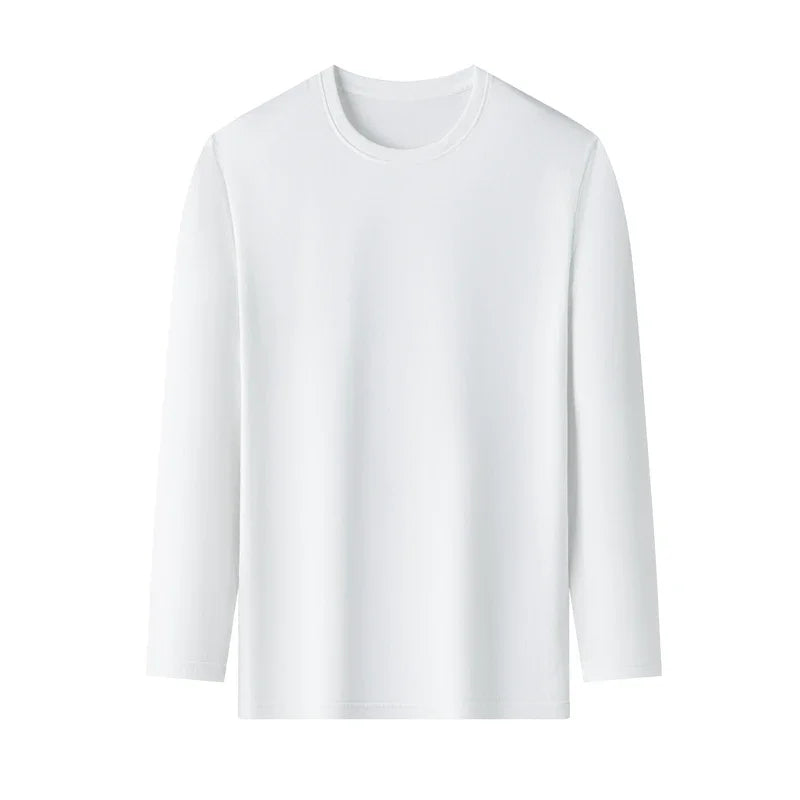 T-Shirt à manches longues et col rond pour hommes, couleur unie, en coton, confortable, respirant, haut décontracté, différentes couleurs, été
