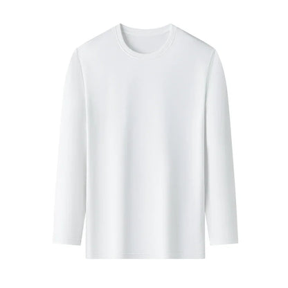 T-Shirt à manches longues et col rond pour hommes, couleur unie, en coton, confortable, respirant, haut décontracté, différentes couleurs, été