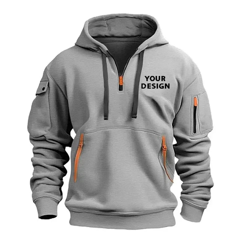 Nouveau pull de sport à fermeture éclair pour hommes, vêtements de sport amples et décontractés avec poches sur les bras, veste à capuche personnalisée avec votre Logo