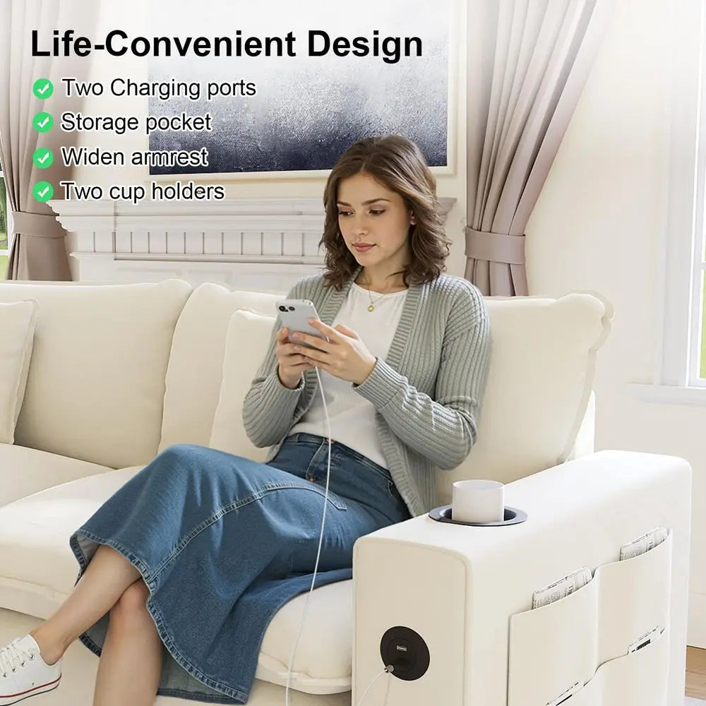 Canapé modulaire 116 sections, canapé nuage en forme de U avec ottoman mobile, canapé nuage en chenille à assise profonde avec station de charge, porte-gobelets