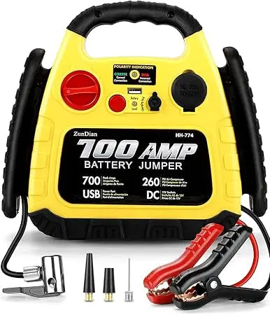 Démarreur de saut avec compresseur d'air 260PSI, démarreur de saut de voiture portable 1000A, pack de surpression de batterie 4 en 1 pour véhicules (gaz/diesel 3L