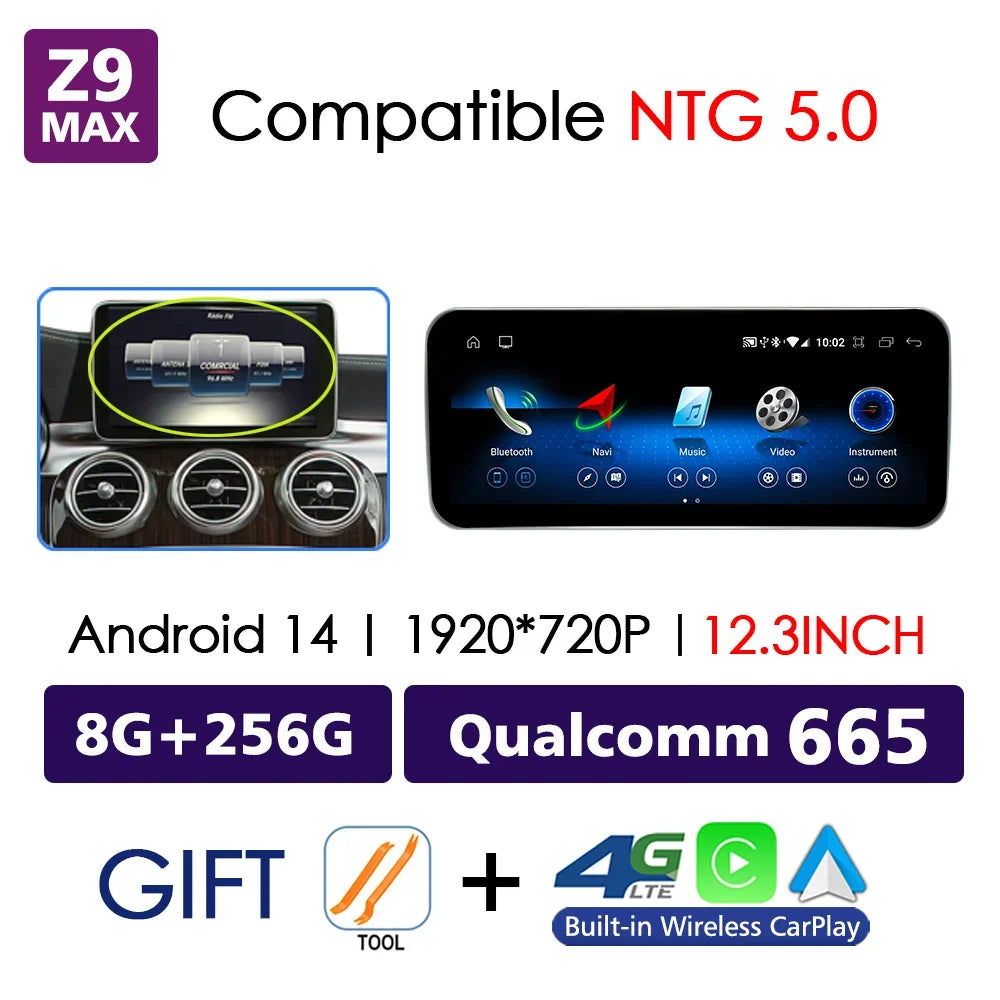 Android 14 sans fil CarPlay pour Mercedes Benz classe C W205 écran Android Auto multimédia Navigation GPS SWC DSP 4G WiFi