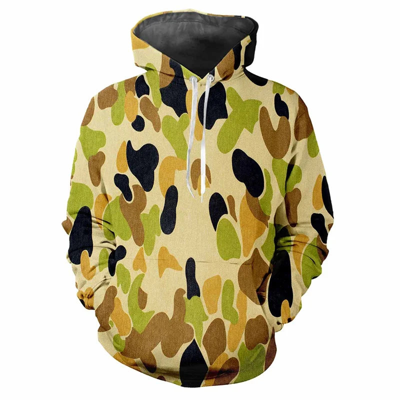 Jungle CamSolomon-سويت شيرت بقبعة مطبوعة ثلاثية الأبعاد للأطفال، سويت شيرت للملابس الشارع، قميص رياضي خارجي كاجوال، هودي مموه كلاسيكي، للربيع والخريف
