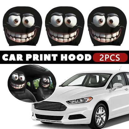 Housse d'appui-tête de voiture d'halloween, 2 pièces, imprimé tête de mort noire et conception d'expression drôle, protection de siège automobile extensible pour décoration effrayante