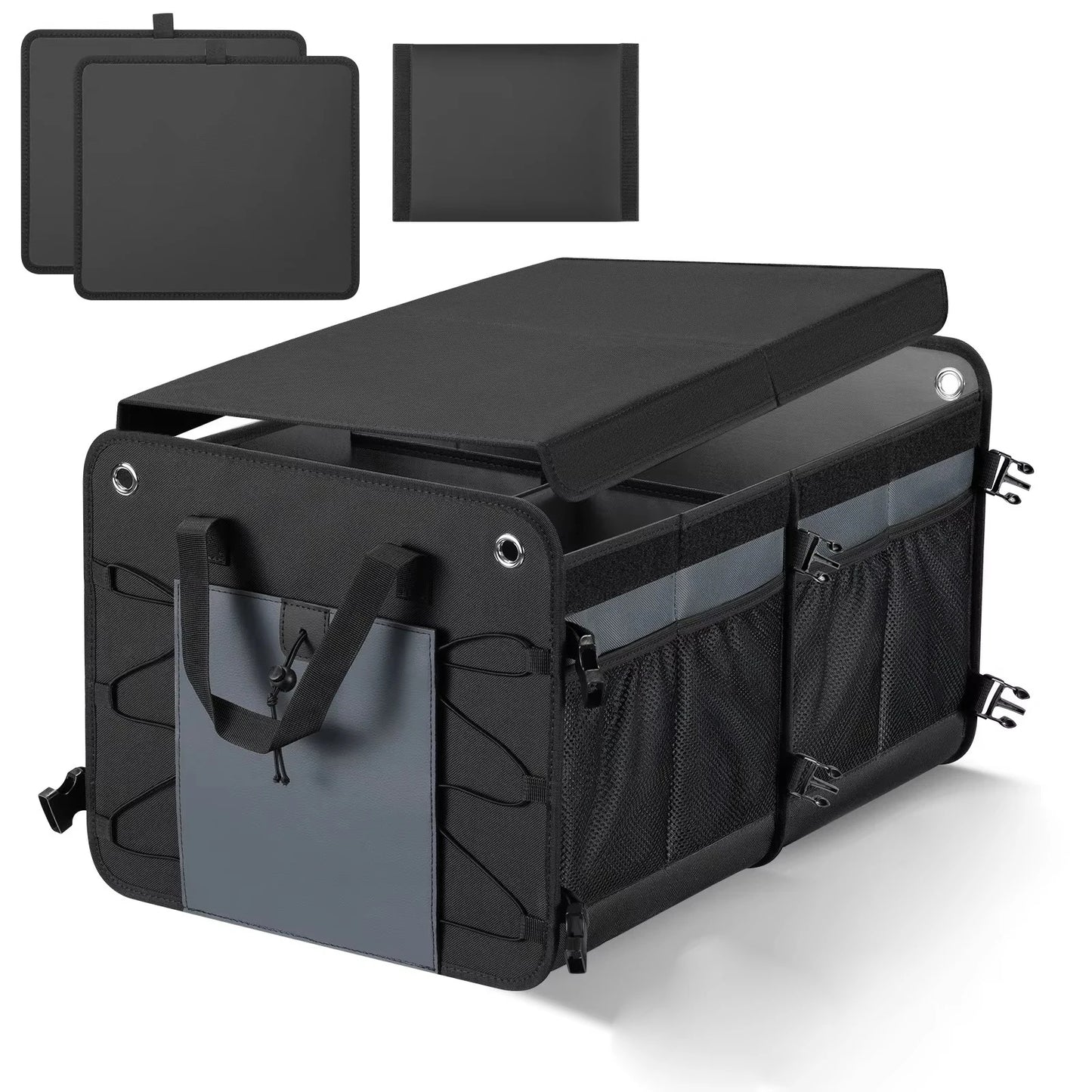 Organisateur de coffre SUV, organisateur de voiture, boîte de rangement pliable multi-compartiments pour accessoires de voiture pour femmes et hommes, fond antidérapant