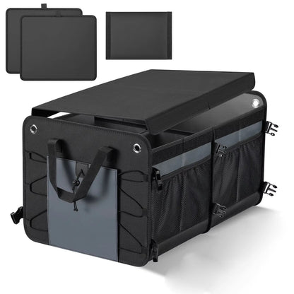 Organisateur de coffre SUV, organisateur de voiture, boîte de rangement pliable multi-compartiments pour accessoires de voiture pour femmes et hommes, fond antidérapant