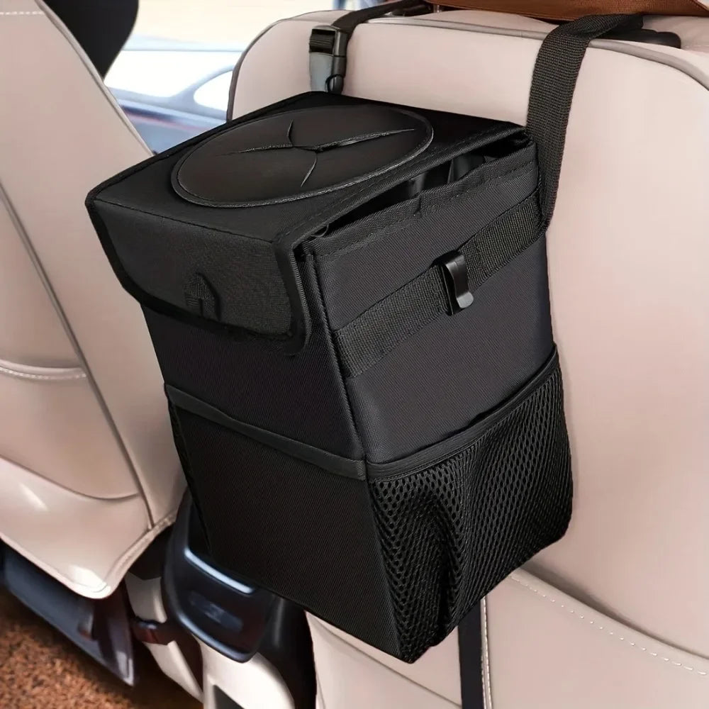 Corbeille à déchets suspendue pour voiture en cuir | Organisateur automatique multi-poches | Solution poubelle pour dossier de siège/appui-tête | Nettoyant intérieur résistant aux odeurs