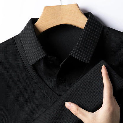 Polo à manches longues pour hommes, décontracté et à la mode, couleur unie, faux deux pièces, Business, toutes saisons, haut polyvalent, nouvelle collection 2025