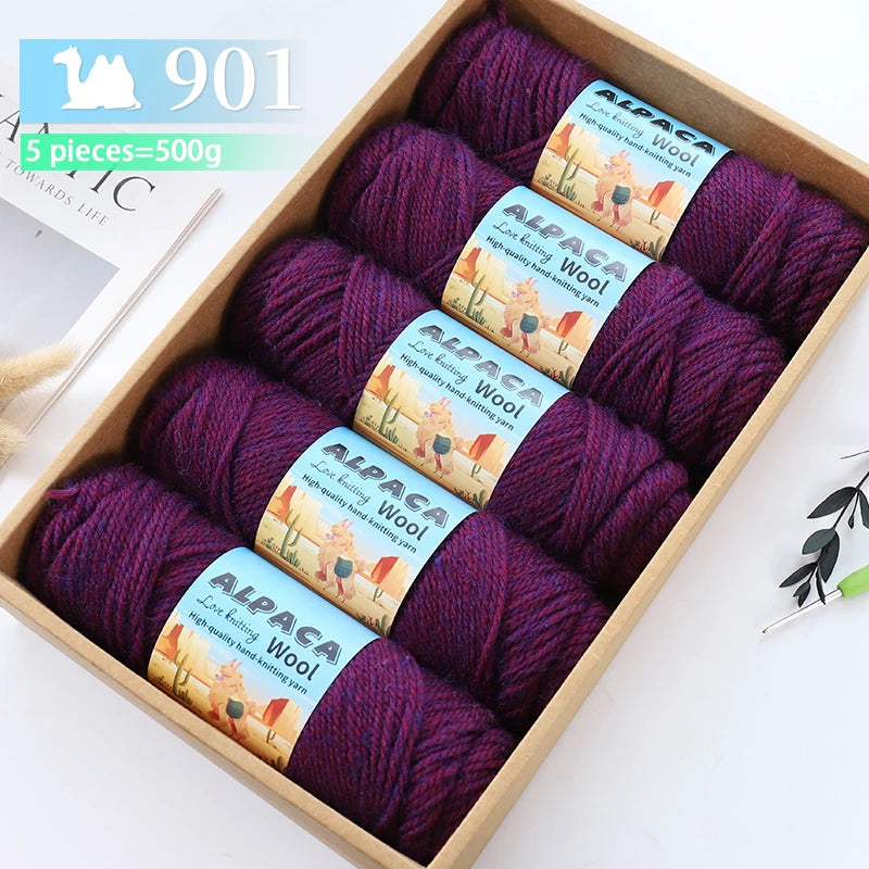 500g contient 5 écheveaux de fil de laine d'alpaga épais, 245 aiguilles, fil à tricoter, fil de matériel de bricolage pour pulls à tricoter, fil pour la fabrication de pulls en laine, grands manteaux, châles, chapeaux,