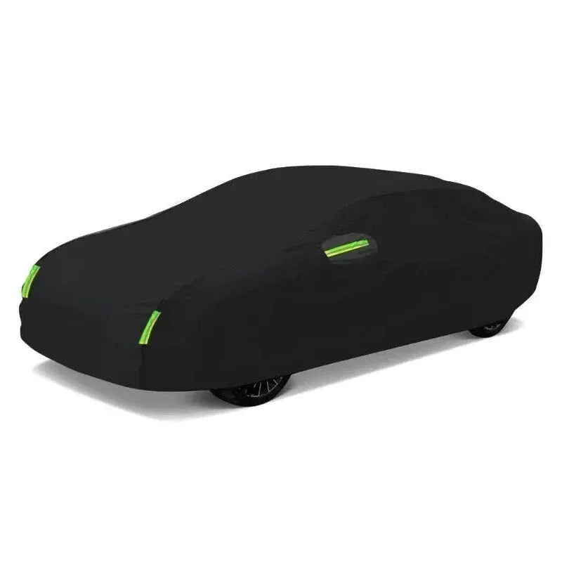 Juste de voiture noire extérieure complète, pare-soleil automatique, protection anti-poussière avec bandes de coulée, universelle pour URA, berline arrière, SUV