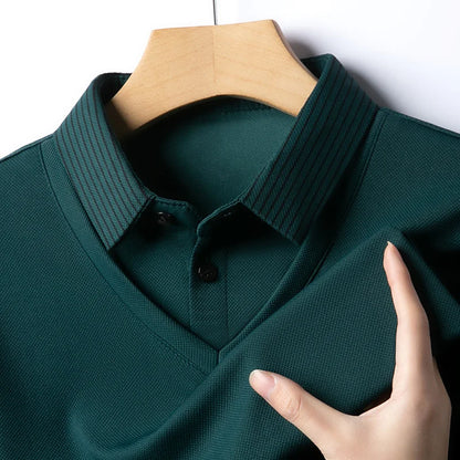 Polo à manches longues pour hommes, décontracté et à la mode, couleur unie, faux deux pièces, Business, toutes saisons, haut polyvalent, nouvelle collection 2025
