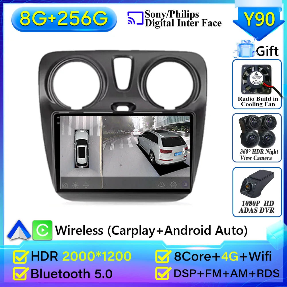 Pour Renault Dokker Lodgy Dacia 2012-2020 autoradio Android 15 Navigation GPS Android Auto Carplay Android Auto vidéo pas de 2din DVD