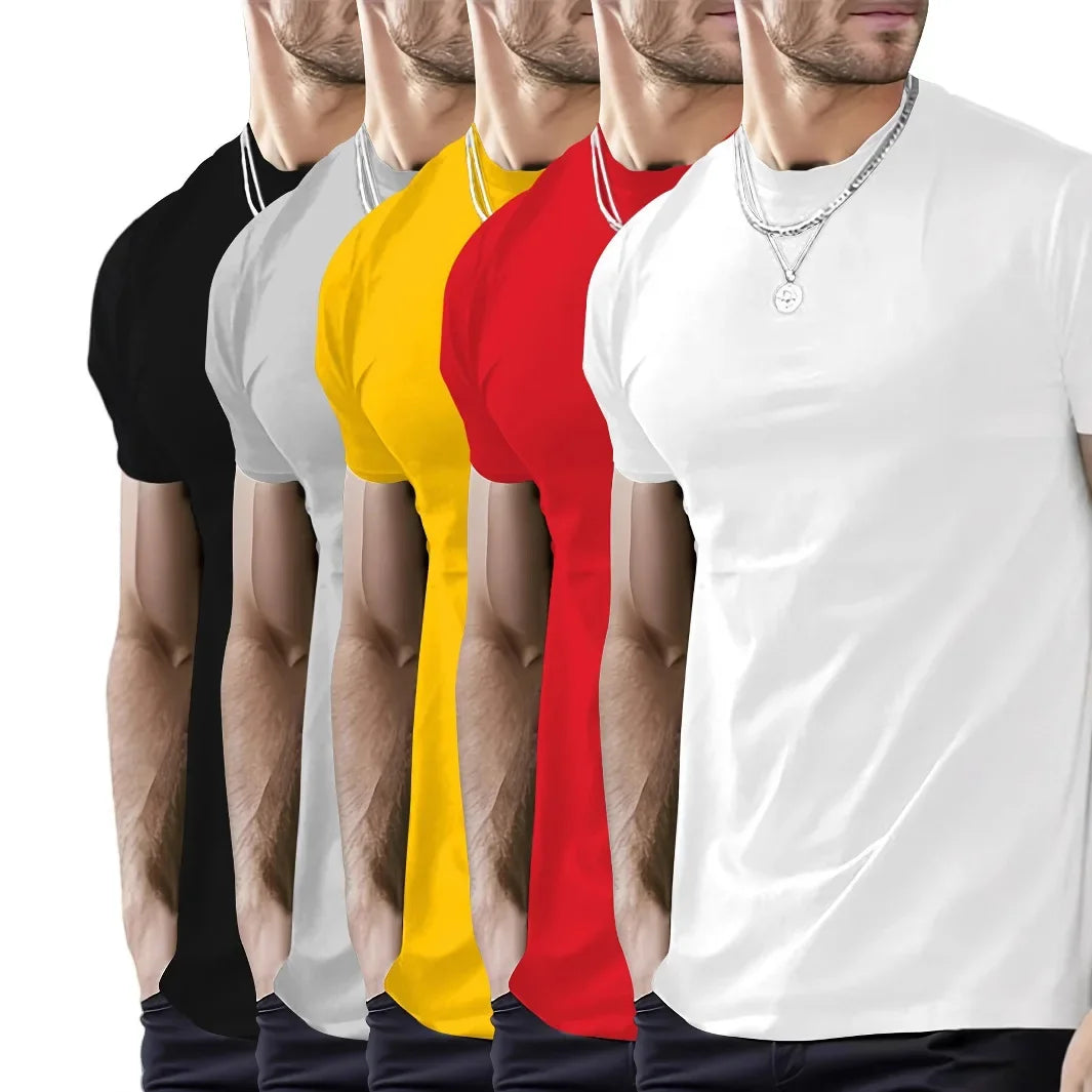T-Shirt à manches courtes et col rond, couleur unie, à la mode, haut ajusté pour hommes et femmes, en Fiber de Polyester, longueur courte