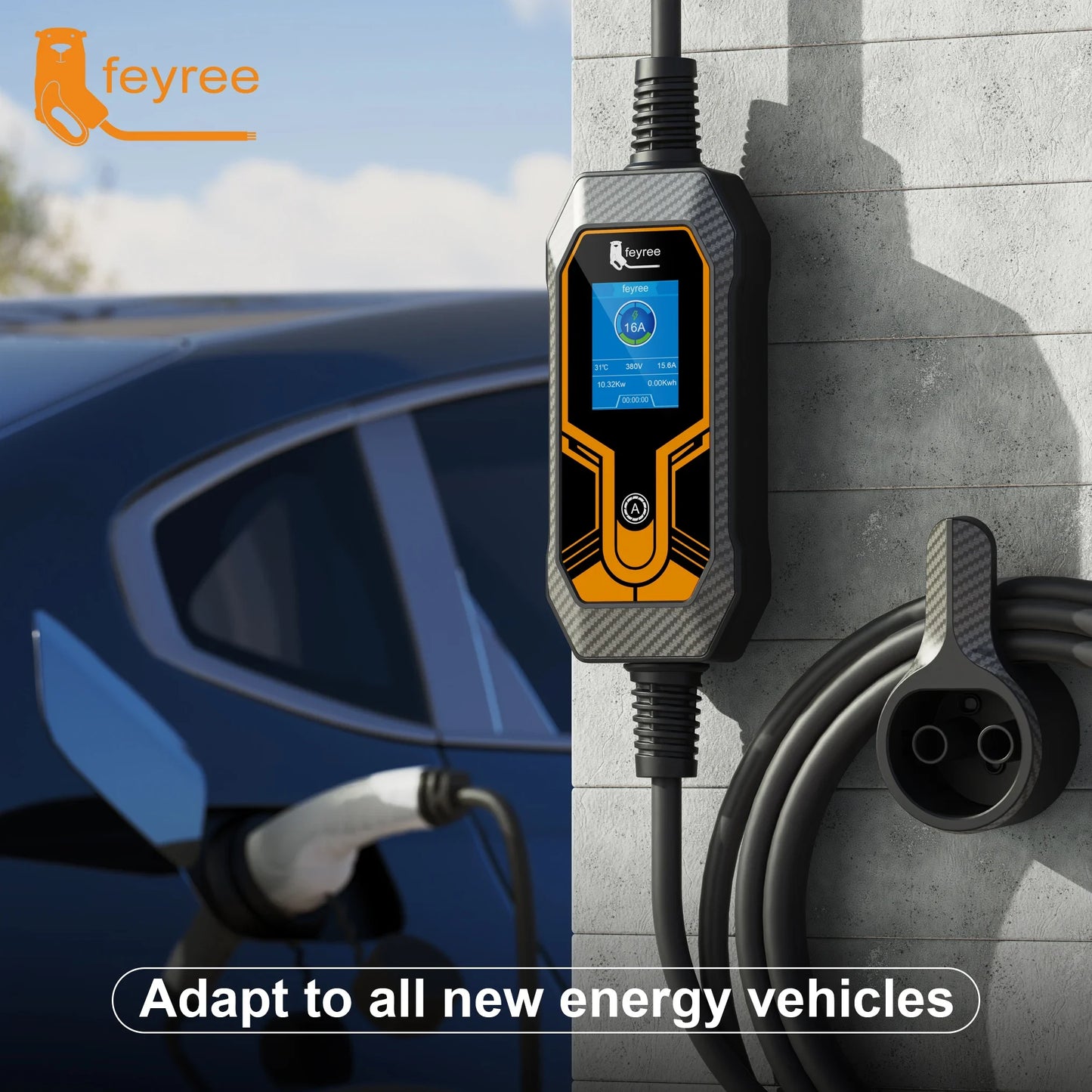 Fey123-Chargeur portable pour voiture électrique, câble VOPE2, boîtier de charge EVSE, câble de 5m, prise CEE mâle, 16A, 3 phases EV, 32A, 7KW, 11KW
