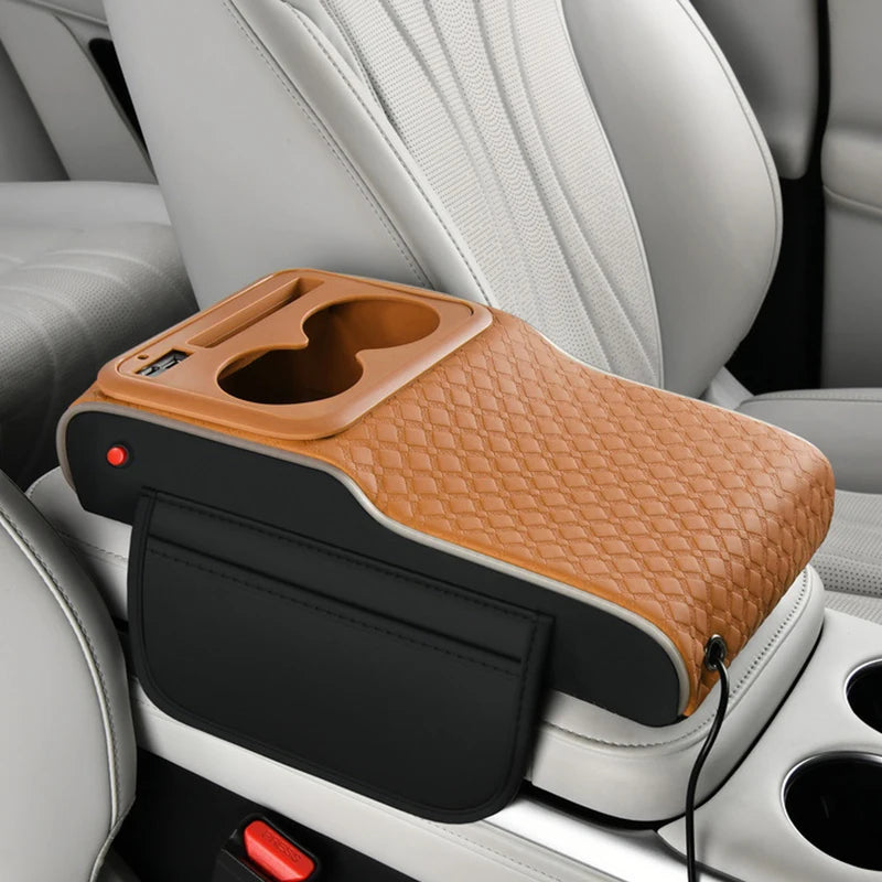Boîte de rangement multifonctionnelle 10-en-1 pour accoudoir de voiture, avec coussin rehausseur sportif supérieur, port de charge USB et lampe d'ambiance étoilée