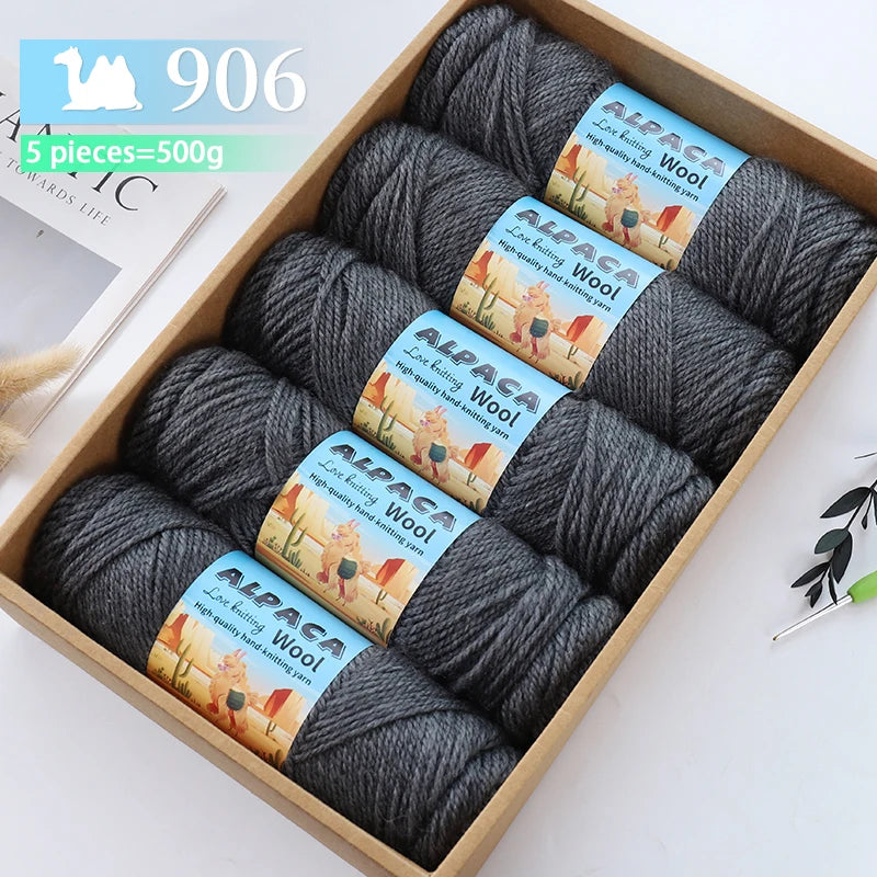 500g contient 5 écheveaux de fil de laine d'alpaga épais, 245 aiguilles, fil à tricoter, fil de matériel de bricolage pour pulls à tricoter, fil pour la fabrication de pulls en laine, grands manteaux, châles, chapeaux,