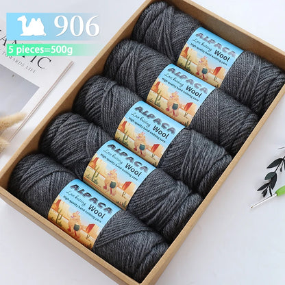 500g contient 5 écheveaux de fil de laine d'alpaga épais, 245 aiguilles, fil à tricoter, fil de matériel de bricolage pour pulls à tricoter, fil pour la fabrication de pulls en laine, grands manteaux, châles, chapeaux,