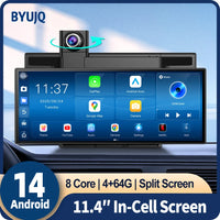 BYUJQ 11.4 'Android 14 8 Core Carplay écran pour voiture Dashcam 4G + 64G sans fil CarPlay et Android Auto Netflix Google Play GPS