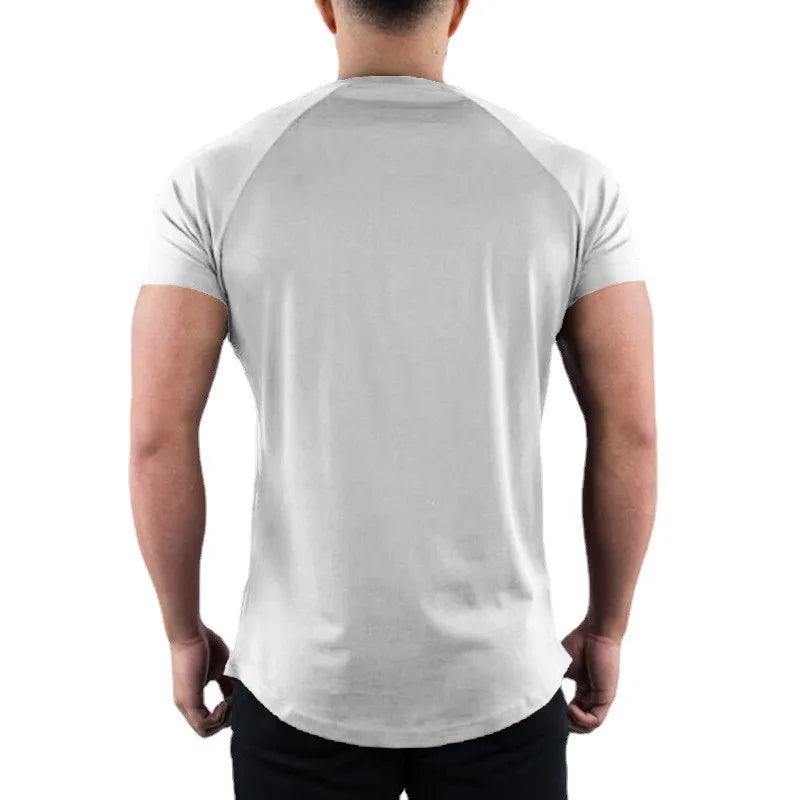 T-shirt de gymnastique uni pour hommes, vêtements de Fitness d'été, col rond, manches courtes, en coton, Slim Fit, musculation, entraînement