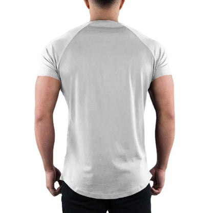 T-shirt de gymnastique uni pour hommes, vêtements de Fitness d'été, col rond, manches courtes, en coton, Slim Fit, musculation, entraînement