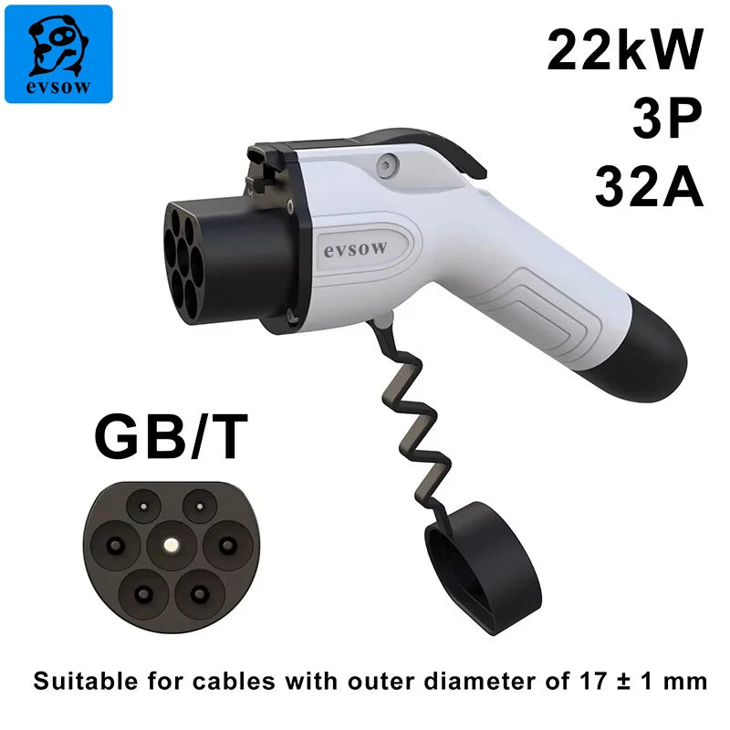 Evsow-Prise de charge GBT 22KW 32A 3 phases, adaptateur de chargeur EV pour voiture électrique GBT, prise de chargeur EV pour appareil de véhicule