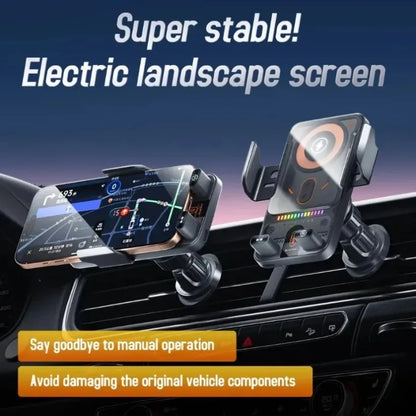Support pour voiture double moteur électrique rotatif ouverture et fermeture support pour téléphone 15W sans fil charge rapide iPhone 17 16 support Samsung