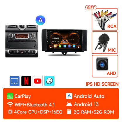 JIUYIN-Autoradio TS18 AI Voice Wireless CarPlay Android Auto Radio pour Smart Fortwo 451, 2005-2010, 4G, GPS, 2Din, Limitation de la voiture