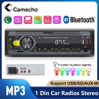 Camecho-Autoradio stéréo Bluetooth universel, lecteur audio MP3, prise en charge de l'assistant vocal, AUX, FM, USB, tableau de bord, 1 Din, 12V
