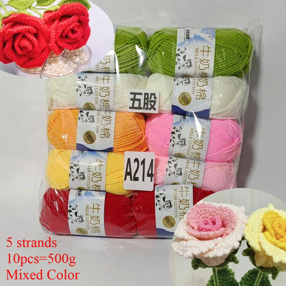 Fil de coton au lait de couleurs mélangées, 10 pièces, 500g, 5 plis, ensemble de fils au Crochet doux, fleurs tricotées à la main, fils peignés artisanaux au Crochet