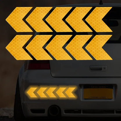 Autocollant réfléchissant en forme de flèche pour voiture, 10 pièces/ensemble, bande d'avertissement de sécurité pour pare-chocs de voiture, réflecteur de coffre, bande de danger, style de voiture
