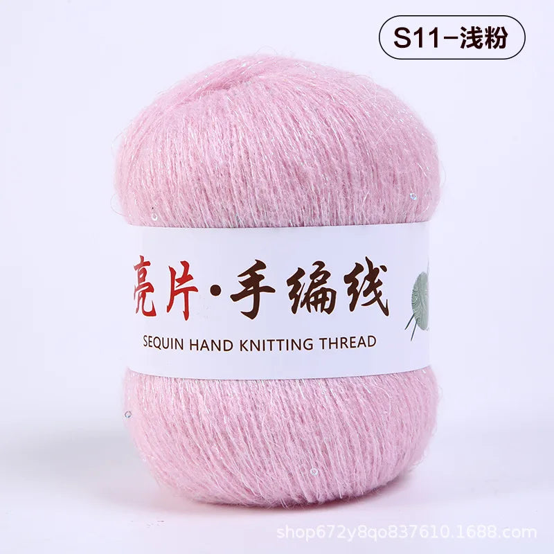 Fil de mohair de dentelle avec paillettes, fil de boucle de crochet, paillettes brillantes, pull de bricolage, 150g, 50G * 3