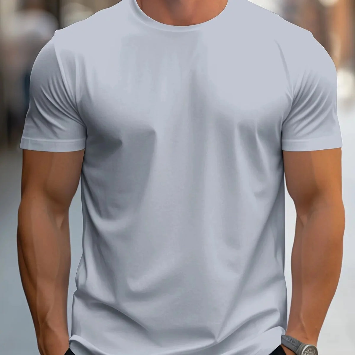 T-Shirt à manches courtes et col rond, couleur unie, à la mode, haut ajusté pour hommes et femmes, en Fiber de Polyester, longueur courte