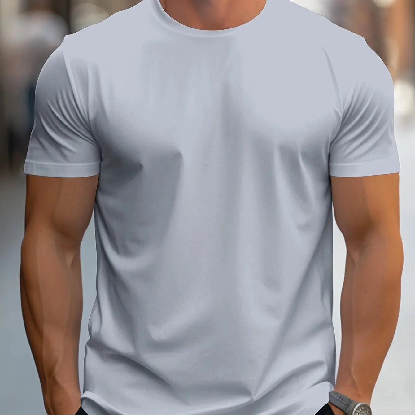 T-Shirt à manches courtes et col rond, couleur unie, à la mode, haut ajusté pour hommes et femmes, en Fiber de Polyester, longueur courte