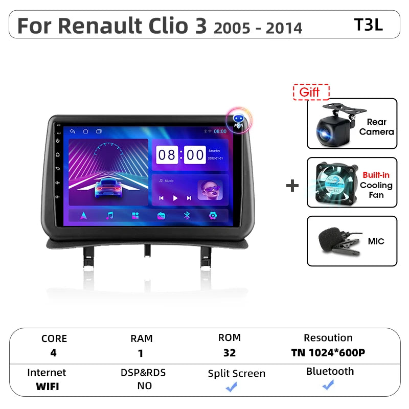 Srnubi CarPlay autoradio lecteur multimédia pour Renault Clio 3 2005 2006 2007 2008 2009 2010-2014 Android Auto GPS 2din autoradio