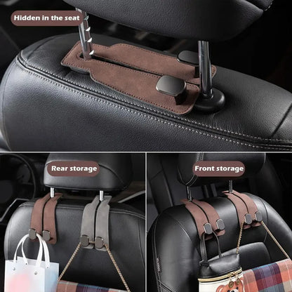 Crochet en cuir pour rangement intérieur de véhicule, 2 pièces, support de téléphone intérieur de voiture, appui-tête de véhicule, cintre de sac pour un rangement pratique de voyage