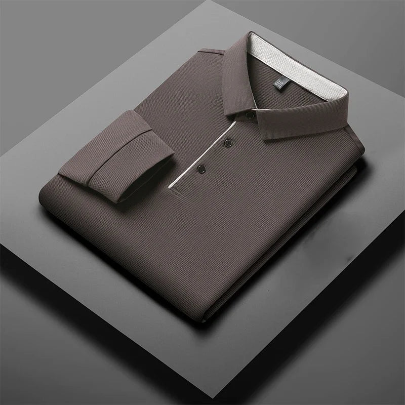 Polo d'affaires décontracté à manches longues pour hommes, haut polyvalent, document solide, à la mode, chaud, confortable, quatre saisons, nouveau