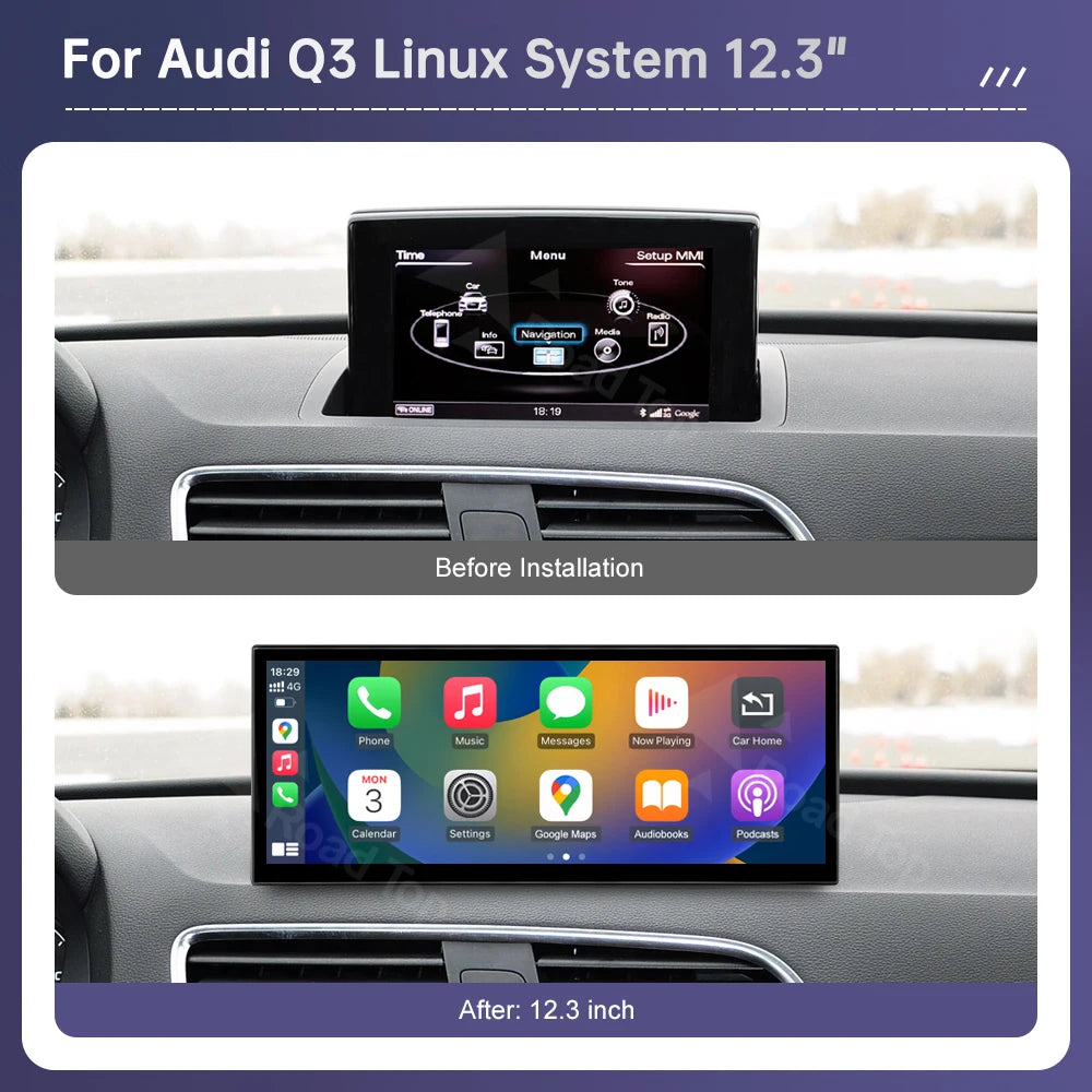 Road Top 12.3 "écran Linux multimédia pour Audi Q3 2013-2018 sans fil CarPlay Android Auto Airplay lecteur d'autoradio