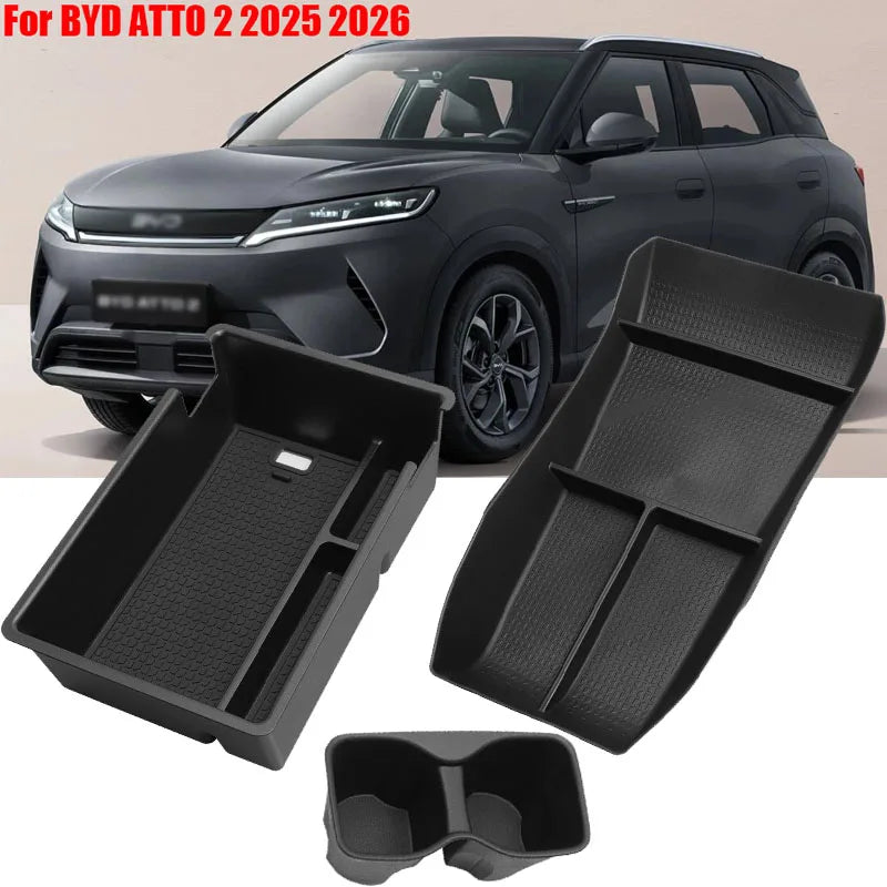 Accoudoir de Console centrale pour BYD ATTO 2 2025 2026, boîte de rangement sous Console, plateau organisateur, support de verre, couvercle, accessoires de voiture