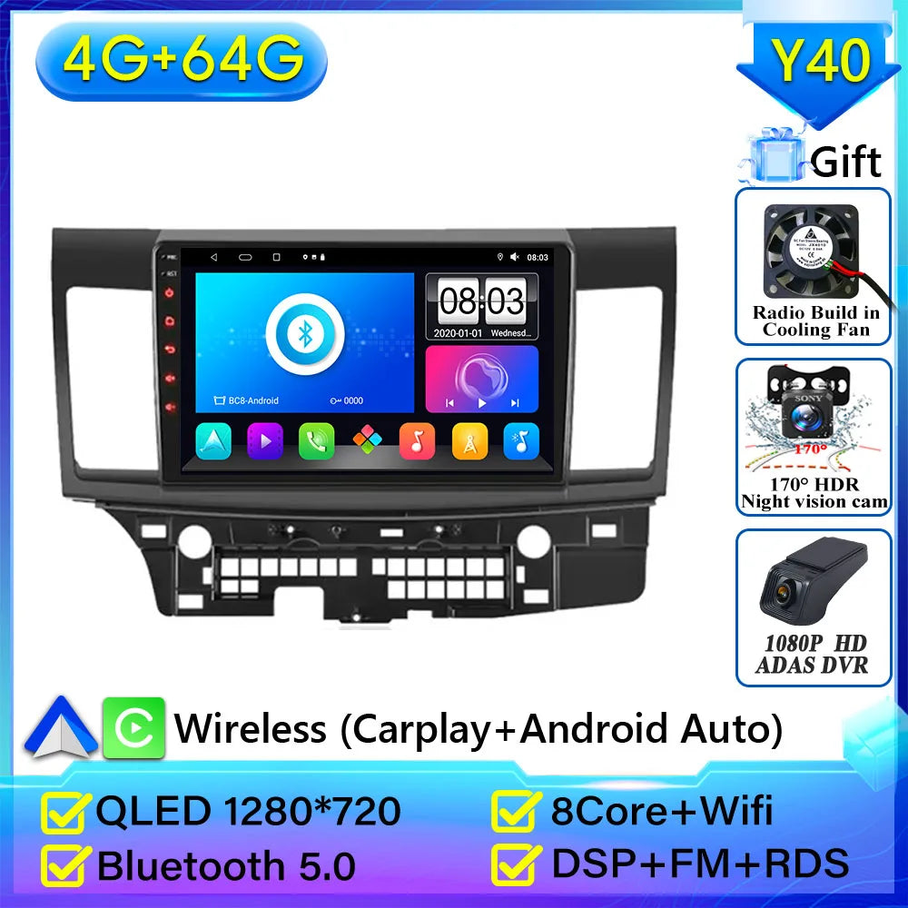 Autoradio Android 14 pour Mitsubishi Lancer 10 CY 2007-2017 Android 15 Navigation GPS Android Auto stéréo Carplay écran No 2din