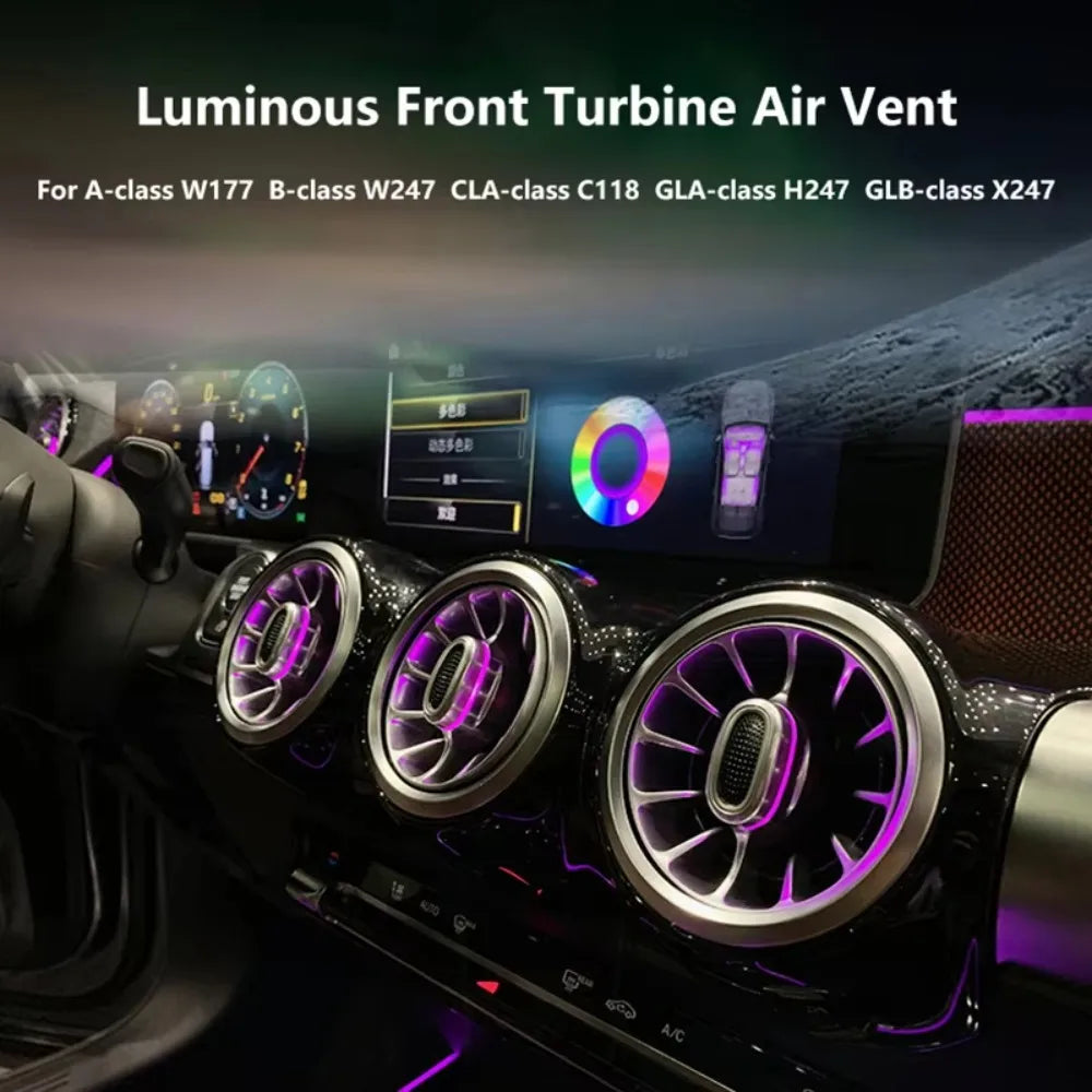 Évent de Turbine avant avec lumière ambiante, 64 couleurs, pour mercedes-benz A/B/C/E/S/G/V/CLA/GLA/GLB/GLC classe