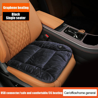 Coussin chauffant de voiture en graphène, coussin de siège en peluche d'hiver, coussin unique électrique USB chaud universel monté sur véhicule 12V, 1 pièce
