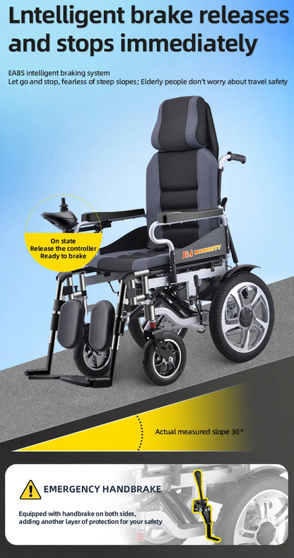 Fauteuil roulant électrique inclinable avec dossier haut, chaise plate allongée avec roulettes pour désactionner 50112-L036