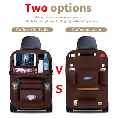 Organisateur de dossier de siège de voiture avec plateau de Table pliable, organisateur de rangement en cuir PU avec poches, tapis de coup de pied, accessoires d'intérieur de siège